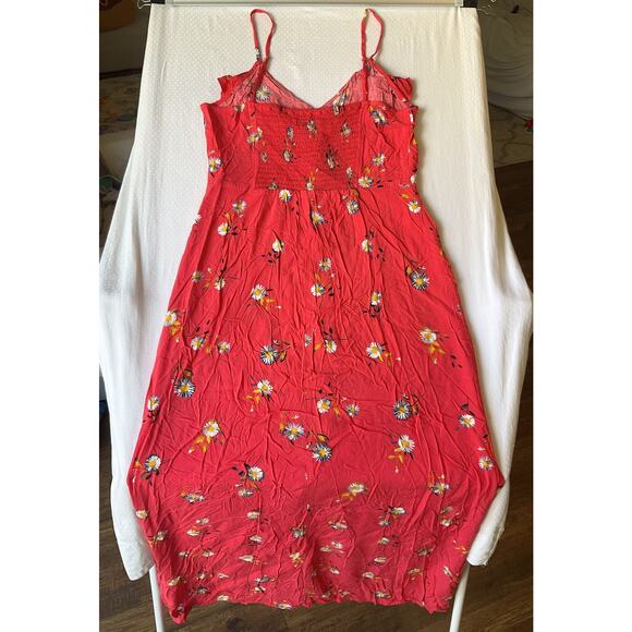 Express Women Maxi Dress M Red Floral Sundress Button Sleeveless Slit Front - Picture 11 of 11